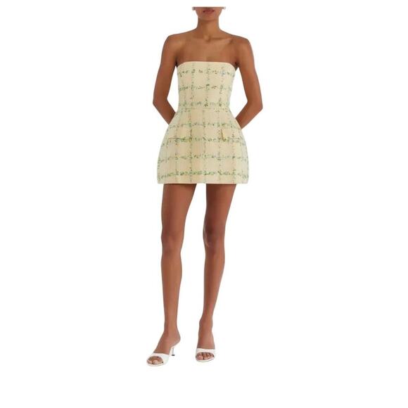 NWT Amanda Uprichard Bethany Tweed strapless yellow romper size extra large - Picture 2 of 11